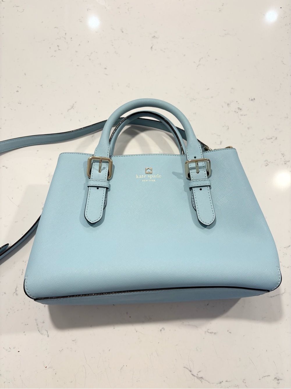 kate spade light blue Saffiano leather crossbody satchel